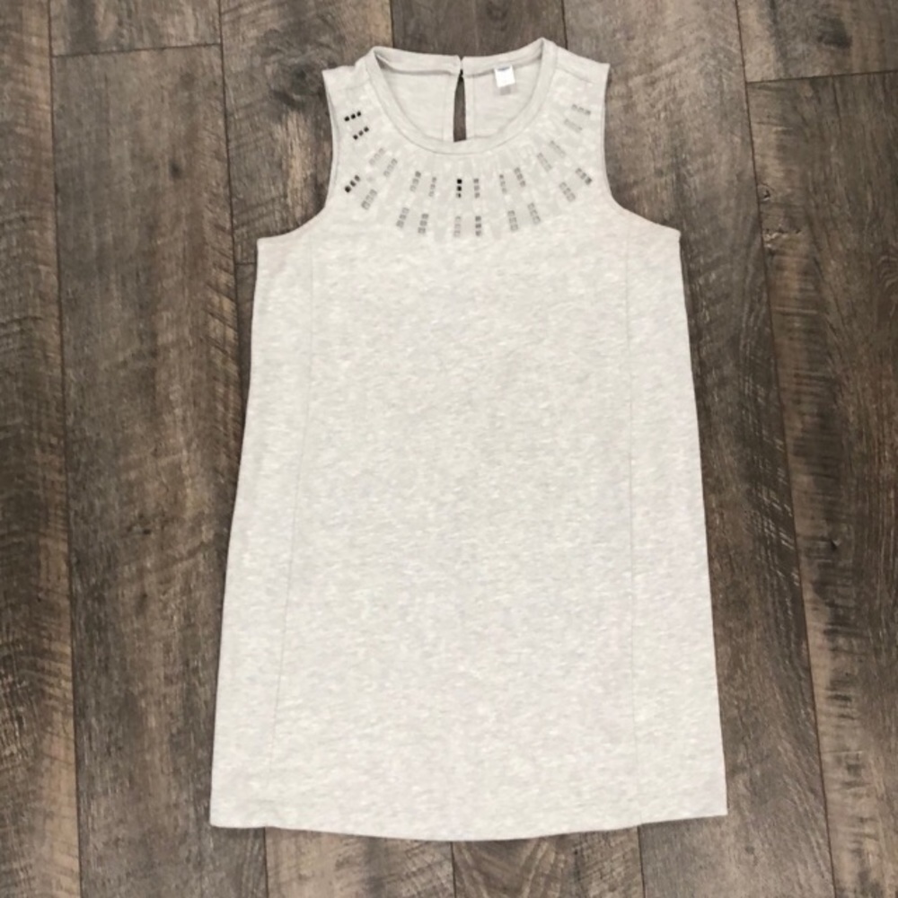 Old Navy Heather Gray Sweater Dress Sleeveless Embroidered Neckline Size XS
